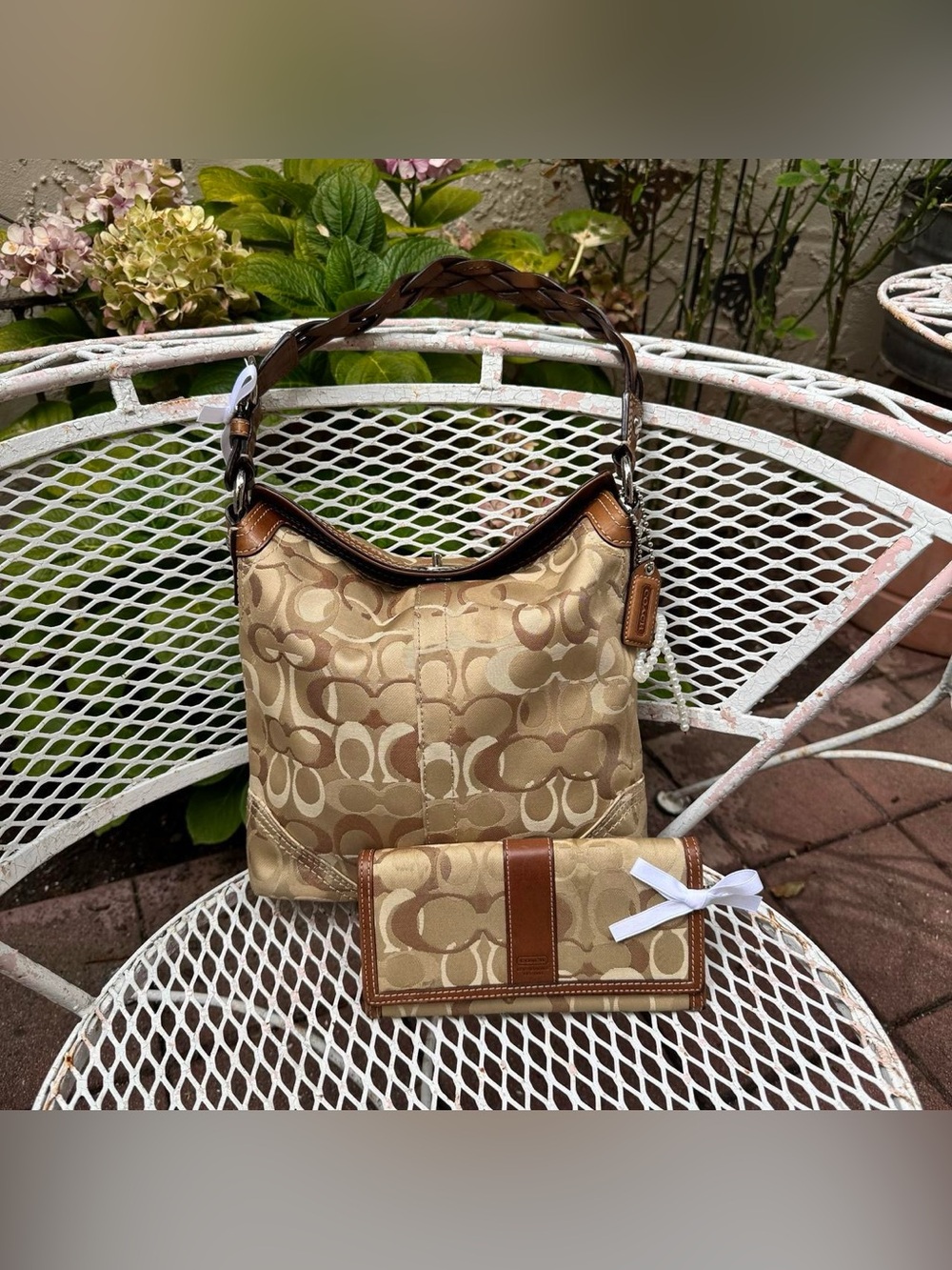 Coach Tan Monogramed Shoulder Bag & Matching Wallet
